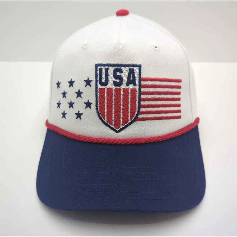 Mad Engine USA Shield‎ Trucker Hat Snapback White Navy Red Stars Stripes OSFM